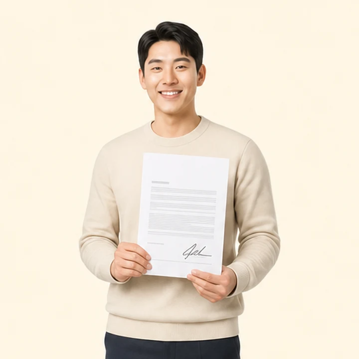연체자 현대 쏘나타 장기렌트 서면 견적서를 들고 있는 고객